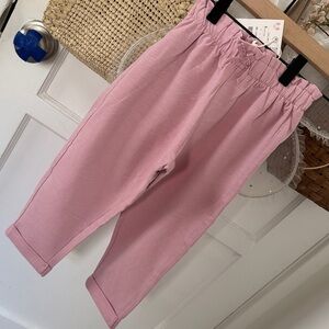 Pink Elastic Paper Bag Waist Casual Bottoms